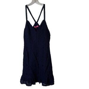 Betsey Johnson Women's  Navy Lace Mini  Dress Sz S NWT Racerback Flirty Oilslick